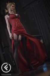 3d blonde_hair classy dickgirl elegant elegant_dress erect_penis erection final_fantasy final_fantasy_vii final_fantasy_vii_remake forged3dx futa_only futanari high_heels legwear long_penis makeup milf penis penis_in_thighhighs red_dress scarlet_(ffvii) solo solo_futa stockings thighhighs