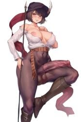1futa balls big_breasts bulge bulge_through_clothing busty cleavage equine_penis erection erection_under_clothes futa_only futanari horse_penis horsecock hussar large_breasts light-skinned_female light_skin nipples otik partially_clothed see-through thick thighs tight_clothing