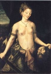 christianity decapitated_head decapitation female holofernes judith judith_beheading_holofernes painting religion severed_head topless topless_female topless_female_nude_female
