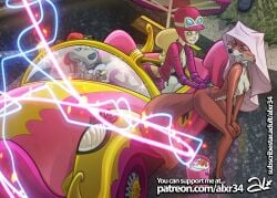 1boy 2girls alx_(fuckit) anthro car disney female female_focus fox_ears fox_girl fox_humanoid fox_tail fur hanna-barbera maid_marian male muttley penelope_pitstop red_fur robin_hood_(disney) steering_wheel tagme wacky_races