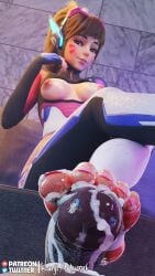 3d black_penis bodysuit boob_window breasts brown_eyes brown_hair cum cum_on_body cum_on_feet d.va dark-skinned_male feet feet_focus feet_on_penis foot_fetish footjob kanjiartwork kanjihentai nail_polish overwatch overwatch_2 ponytail poop pov pov_eye_contact skinsuit smirk soles stirrup_legwear