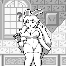 bunny_ears bunnysuit carrot mario_(series) monochrome okami_tomato pixel_art princess_peach rabbid_peach solo stockings super_mario_bros. super_mario_land