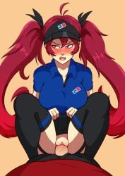 clothed_sex domino&#039;s_pizza employee_uniform hornyjaillifer long_hair male_pov pov sex skirt_lift twintails upskirt vaginal_penetration