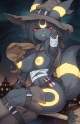 1girls anthro areola areolae breasts curvy curvy_female female female_focus female_only furry furry_only nipples partially_clothed partially_clothed_female pokemon pokemon_(species) solo solo_female solo_focus umbreon zinfyu