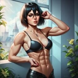 abs ai_generated attack_on_titan black_hair bra mikasa_ackerman shingeki_no_kyojin toned_female window