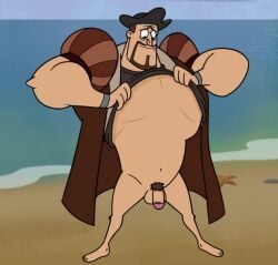 balls bara beard bottomless cal_(new_looney_tunes) edit facial_hair flaccid looney_tunes male male_only muscles muscular new_looney_tunes pantsless penis solo solo_male