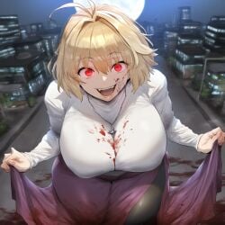 ahoge ai_generated alternate_body_type alternate_breast_size arcueid_brunestud background big_breasts black_pantyhose blonde_hair blood breasts breasts_bigger_than_head bright_eyes chubby chunky city city_background covered_in_blood curvy curvy_figure dress_lift fangs fat gigantic_breasts huge_breasts jewelry large_boobs large_breasts lingerie long_skirt mature mature_body mature_figure meaty melty_blood necklace pantyhose plump pout red_arcueid red_eyes sharp_fangs sharp_teeth short_hair sweater thicc thick thick_thighs thighhighs thighs top_heavy tsukihime type-moon vampire vampire_girl venus_body voluptuous wide wide_hips yandere