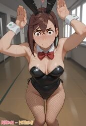 ai_generated ayase_momo breasts bunny_ears bunny_girl bunny_pose cute dandadan embarrassed rinkoai shy sweat sweaty