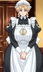 1girls 2026 ai_assisted ai_generated ass_bigger_than_head big_ass big_breasts big_butt black_dress blonde-haired_female blonde_hair blue_eyes female female_focus female_only front_view hands_together huge_ass huge_breasts indoors large_ass large_breasts light-skinned_female long_sleeves looking_at_viewer maid maid_apron maid_cap maid_dress maid_uniform mansion maria_(victoria_maid_maria_no_hoshi) mature_female milf mob_cap puffy_sleeves seductive seductive_look short_hair smile thick_ass thick_thighs victoria_maid_maria_no_hoshi white_apron wide_hips