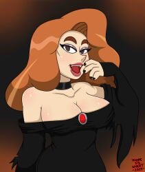 1female 1girls big_breasts black_dress black_nail_polish black_nails disney disney_channel disney_xd dopeisnukat fangs fangs_out female fiona_davenport halloween halloween_costume milf orange_hair the_ghost_and_molly_mcgee vampire vampire_outfit