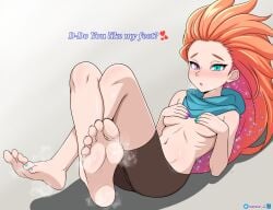 1girls breast_grab feet foot_fetish foot_focus foot_play freckles league_of_legends league_of_legends:_wild_rift netxuz_g scarf small_breasts smelly_feet steamy_feet toes zoe_(league_of_legends)