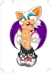 bat furry_bomb medium_breasts mitsuharu_takura panties_around_leg panties_around_legs panties_down pants_around_one_leg pants_down rouge_the_bat sega shirt_lift sonic_(series) sonic_riders straight_hair undressing