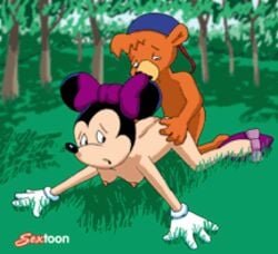 animated anthro bear crossover disney female fur furry interspecies kit_cloudkicker male mammal mickey_mouse_shorts minnie_mouse mouse nipples sextoon small_image straight talespin