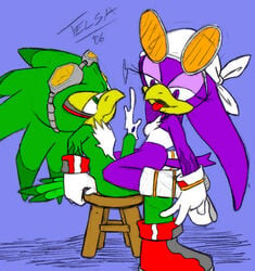 2006 cum jet_the_hawk jetave romantic romantic_couple sonic_(series) sonic_riders straight_hair telsa wave_the_swallow