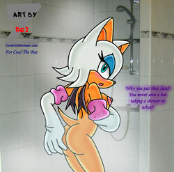 ass blush breasts furry hand_on_ass looking_back no_humans nude rouge_the_bat sega shower sonic_(series) straight_hair tagme zetar02