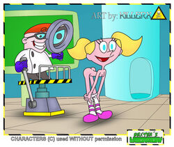 beige_skin bent_over breasts cartoon_network clothes dee_dee_(dexter's_laboratory) dexter's_laboratory female human implied_incest indoors killerx looking_at_another male nude size_difference smile standing straight_hair tagme