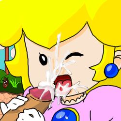 clothes color cum day female goomba hair human male mario_(series) nintendo outdoors paper_mario paper_peach penis piercing princess_peach shiroisora straight straight_hair tagme wink yellow_hair