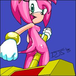 2005 amy_rose beige_skin color exposed_torso female female_only footwear fur furry handwear handwear_and_footwear_only hedgehog hotred piko-piko_hammer piko_piko_hammer pink_fur sega solo sonic_(series) straight_hair weapon