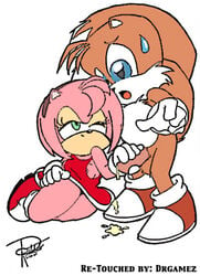 amy_rose anthro canine clothes color cum drs female fox fur furry furry_only furry_tail handjob hedgehog interspecies male mammal multi_tail nude penis pink_hair sega short_hair sitting sonic_(series) standing straight straight_hair tail tails