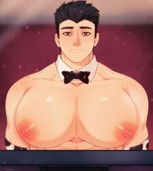 bara biceps francis_mosses male male_nipples male_only milkman muscular_male nipples no_visible_genitalia pecs rapbitan that's_not_my_neighbor