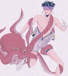 1boy cephalopod diamond_is_unbreakable human jojo's_bizarre_adventure male male_only octopodiform octopus questionable_consent rohan_kishibe tentacle tentacle_on_male zoophilia