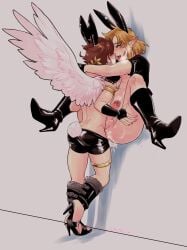 2boys after_kiss against_surface against_wall anal anal_sex angel ass balls blonde_hair blush bodily_fluids boots brown_hair clothed clothing crossdressing crossover crossover_ship cum cum_in_ass cum_inside cumshot ejaculation erection eye_contact fake_animal_ears fake_rabbit_ears feathered_wings feathers femboy femboy_on_femboy footwear gay gay_sex genital_fluids genitals hair hi_res high_heeled_boots high_heels humanoid humanoid_genitalia humanoid_on_humanoid humanoid_penetrated humanoid_penetrating humanoid_penetrating_humanoid humanoid_penis humanoid_pointy_ears hylian kid_icarus latex leaking_cum light_body light_skin link looking_at_another looking_pleasured male male/male male_only male_penetrated male_penetrating male_penetrating_male nintendo orgasm penetration penis penis_in_ass pit_(kid_icarus) pointy_ears saliva saliva_string sex signature soft_sizzle the_legend_of_zelda winged_humanoid wings yaoi