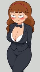 1female ai_generated arms_behind_back awlnsfw bangs black_eyes blush blushing_at_viewer bow bowtie brown_hair button_down_shirt cleavage collar collarbone cute evil_morty female formal formal_clothes formal_wear fully_clothed genderswap_(mtf) hands_behind_back innerboob light-skinned_female light_skin looking_at_viewer medium_hair morticia_smith morty_smith pants presenting_breasts red_hairband rick_and_morty rule63 rule_63 self_upload smile smiling smiling_at_viewer solo suit suit_jacket suit_pants thick_thighs thighs tuxedo yellow_shirt