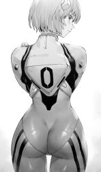 ass ass_focus black_and_white female female_focus female_only hourglass_figure looking_at_viewer looking_back neon_genesis_evangelion neopn_genesis_evangelion niwarhythm plugsuit rei_ayanami solo_female solo_focus