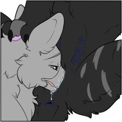 anus avian black_body duo genitals grey_body grey_eyes gryphon mythological_avian mythological_creature mythology penetration pussy symrea teats telegram_sticker