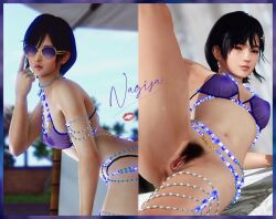 3d black_hair bottomless busty dead_or_alive dead_or_alive_xtreme_venus_vacation female female_focus female_only hourglass_figure kobe_teeth nagisa_(doa) pubes pubic_hair pussy short_hair tagme vagina wide_hips