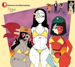 2d 2d_(artwork) 2d_artwork 3girls artist_name color colored coral_glasses digital_drawing_(artwork) digital_media_(artwork) ena ena_(dream_bbq) ena_(series) female female_focus female_only golden_bikini ramakopa_(artist) reference_image taski_maiden_(ena)