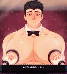 bara biceps english_text francis_mosses lactating lactation male male_lactation male_nipples male_only milk milkman muscular_male nipples no_visible_genitalia pecs rapbitan text that's_not_my_neighbor