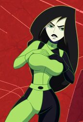 ai_generated big_breasts black_hair civitai green_eyes green_outfit kim_possible large_breasts shego