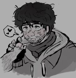 2024 artist_request blush cum_on_face face_closeup facial_hair fingerless_gloves glasses hairy_penis handjob holding_penis hoodie japanese_male like_a_dragon_(series) looking_pleasured looking_up male male_only messy_hair monochrome penis rgg_studio ryuu_ga_gotoku ryuu_ga_gotoku_7 saliva_string sega short_hair source_request speech_bubble spoken_heart thick_eyebrows veiny_penis yakuza_(series) yaoi year_request yu_nanba