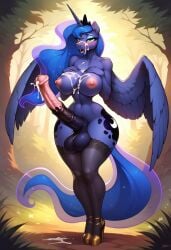 ai_generated anthro cum cum_on_breasts cum_on_self ejaculation furry futanari high_heels horsecock horsecock_futanari huge_breasts my_little_pony nipples princess_luna_(mlp) theman111 thighhighs wings