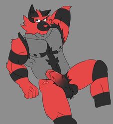 1boy alternate_eye_color barabeer big_penis black_eyes circumcised erection feline furry grey_background incineroar looking_at_viewer male male_only mammal muscular muscular_male nintendo nipples nude penis pokemon pokemon_sm pose precum pubic_hair solo testicles thick_thighs veins veiny_penis video_games