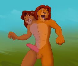 2_heads anthro balls conjoined disney duo father father_and_son feline implied_incest lion male male_only mammal mufasa multi_head parent penis simba son stuck_together the_lion_king theyton