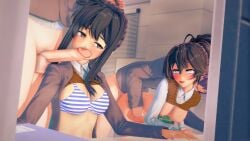 2girls2boys 3d about_to_do_blowjob bra brown_eyes brown_hair classroom coral_pink_hair edit edited eyes_rolling_back faceless_male fan_character femc_(doki_doki_literature_club) fucked_from_behind high_school_student horny_expression horny_female implied_penetration kissing_neck kissing_while_penetrating koikatsu leaning_forward licking_shaft looking_at_another looking_up nervous_face striped_bra taken_from_behind tears_in_eyes tears_of_pleasure teenage_boy teenage_boys teenage_girl teenage_girls teenagers turned_on yellow_eyes