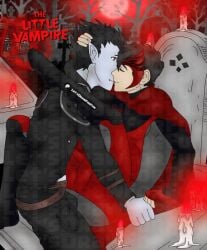 2boys aged_up animated animated clothed clothed_sex clothes clothing gay gay_male graveyard kissing let's_draw_for_fun male male/male male_only oc original_character romantic romantic_couple rudolph_sackville-bagg superhero superhero_costume text the_little_vampire vampire wizard yaoi