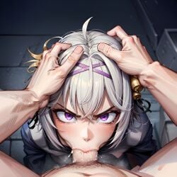 1girls ai_generated angry angry_face angry_fellatio arbitrary blowjob cum cum_in_mouth deepthroat face_fucking fellatio female_focus filian filian_(vtuber) forced_oral hand_on_head head_grab hi_res indie_virtual_youtuber oral oral_creampie penis_in_mouth pink_eyes pov pov_eye_contact school_uniform stable_diffusion throat_fuck virtual_youtuber white_hair