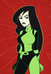 ai_generated big_breasts black_hair civitai green_eyes green_outfit kim_possible large_breasts shego