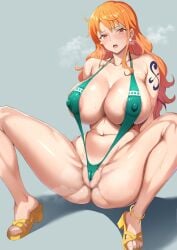 1girl 1girls 2024 2d 2d_(artwork) anime areolae areolae_slip areolae_visible_through_clothing bare_arms bare_belly bare_legs bare_shoulders bare_stomach bare_thighs belly belly_button big_breasts bikini blush blushing blushing_at_viewer breasts busty cleavage color colored curvaceous curves curvy curvy_body curvy_female curvy_figure ear_piercing fanart fantasy female female_only full_color hair high_heels hips horny horny_female huge_breasts jewelry large_breasts legs_apart light-skinned_female light_skin long_hair looking_at_viewer manga nami naughty nipples nipples_visible_through_clothing one_piece orange_eyes orange_hair pirate pirate_girl post-timeskip pussy ranhatu seductive shounen_jump sling_bikini steam steaming_body steamy_breath stomach sweat sweating sweaty_body tattoo textless thick_thighs thighs vagina voluptuous voluptuous_female