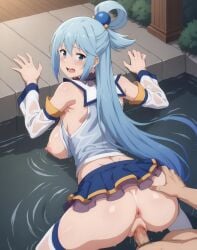 ai_generated anus aqua_(konosuba) ass cute erection kono_subarashii_sekai_ni_shukufuku_wo! looking_back open_mouth penetration penis pubic_hair pussy vaginal_penetration