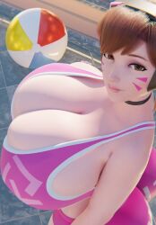 1girls 3d 3d_(artwork) alternate_breast_size areola areolae blizzard_entertainment breasts_bigger_than_head brown_eyes brown_hair cleavage d.va dropyuh_(artist) female female_focus gigantic_breasts hana_song human human_only hyper hyper_breasts korean long_hair massive_breasts overwatch overwatch_2 pink_shorts shorts tagme top_heavy upper_body waist wide_hips