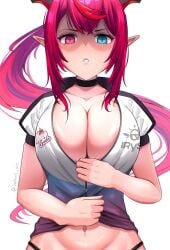 1girls ?solevis angry angry_face big_breasts cleavage disgusted hololive hololive_english hololive_english_-promise- irys large_breasts pointy_ears