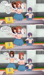 2021 3d 3girls asahina_mikuru assisted_exposure bare_midriff big_breasts breast_size_difference breasts breasts_out comic embarrassed exposed_breasts female female_focus female_only flashing flashing_breasts flat_chest flat_chested forced_exposure huge_breasts koikatsu large_breasts long_hair medium_breasts misunderstoodsecrets nagato_yuki serafuku shirt_lift shirt_up small_breasts suzumiya_haruhi suzumiya_haruhi_no_yuuutsu tears topless