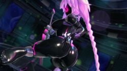 3d animated ass ass_focus ass_slap corruption erect_nipples erect_nipples_under_clothes from_behind glowing_markings goddess latex latex_corruption latex_suit long_hair looking_back neptune_(neptunia) neptunia_(series) no_sound pink_hair presenting purple_heart_(neptunia) seductive shiny solo spread_legs tagme taihou1944 twin_braids video