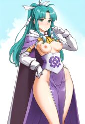 1girls ai ai_generated ai_hands breasts camelot cape clothing female female_only golden_sun long_hair looking_at_viewer mia_(golden_sun) naked naked_breasts naked_female nintendo nipples nude nude_male perry_cracker small_breasts standing standing_female turquoise_eyes turquoise_hair white_gloves