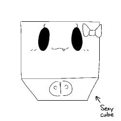 2024 animated blush bow_accessory bow_ribbon english_text female genitals half-closed_eyes low_res narrowed_eyes open_mouth pussy sexy_cube short_playtime slem snaggle_tooth solo text