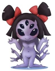 6_arms after_sex anthro arachnid areola arthropod blush breasts cum cum_in_pussy cum_inside doneru fangs female looking_at_viewer muffet nipples nude shrug simple_background small_breasts smile spider undertale video_games white_background